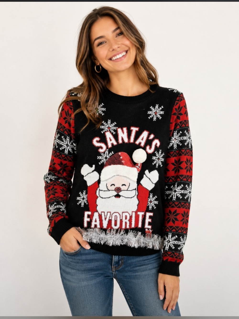 Ugly Christmas Sweater "Santa's Favorite" No Boundaries Size Small